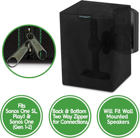 Two Black Heavy Duty 600D Outdoor Sonos Speaker Covers, Protection for Sonos Play:1, One & SL Speakers