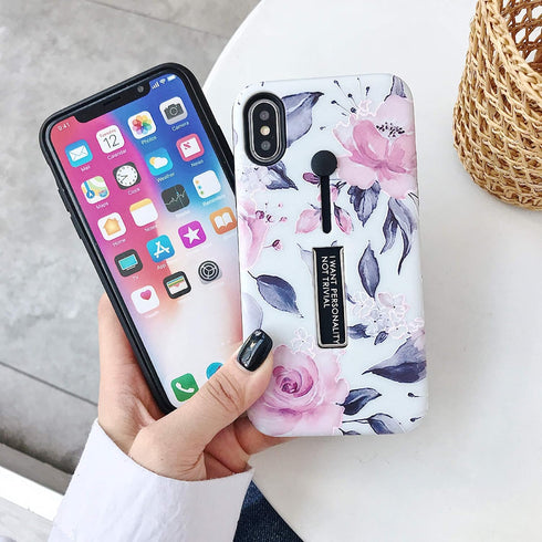 Compatible with iPhone XR Case, Rugged Shockproof Slim Fit Dual Layer Design, 3D Embossed Pink Flowers (White)