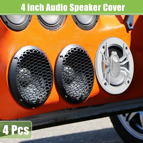 ACROPIX Universal 4" Car Speaker Grills Cover Round 4 Inch Audio Speaker Subwoofer Guard Protective Case with Mounting Screws ABS Silver Tone - Pack of 4