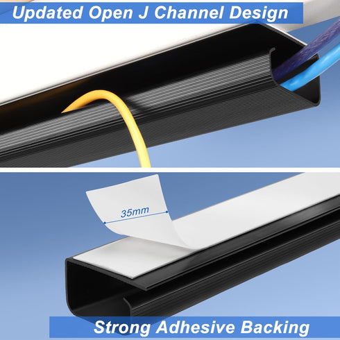 ZhiYo Cable Management Under Desk, 6x15.7in, 94.5in Cord Organizer, Self-Adhesive Wire Management Black J Channel