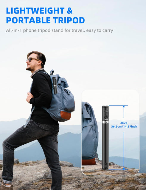 SelfieShow 72" All-in-1 17/16/15/14/13/Android Cell Phone Selfie Stick Tripod, Aluminum Selfie Stick with Integrated
