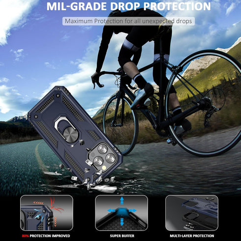 ADDIT iPhone 12 Case, Military Grade Heavy Duty Protection, Kickstand Ring, Shockproof, Blue