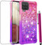 Samsung Galaxy A12 Case with Tempered Glass Screen Protector, Glitter Bling Floating Liquid Soft TPU Cover