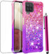 Samsung Galaxy A12 Case with Tempered Glass Screen Protector, Glitter Bling Floating Liquid Soft TPU Cover