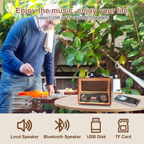 Retro Vintage Bluetooth Radio, Portable AM FM SW Radio with Best Sound, 1200mAh Rechargeable Battery Operated, Loud