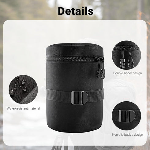 Generic Professional Camera Lens Pouch, Water-Resistant Padded DSLR and Mirrorless Lens Bag with Belt Loop