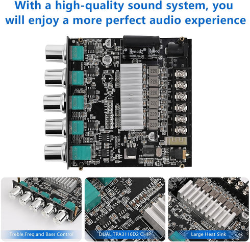 Romicta 2.1 5.0 200W 12-24V Channel Bluetooth Amplifier Board HiFi Subwoofer Audio AMP with Treble Freq and Bass