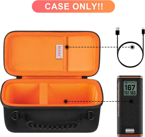 BOVKE Carrying Case for Bushnell Wingman View Golf GPS Speaker, Wingman View Travel Bag with Shoulder Strap and Extra Mesh Pocket for Charging Cords and Accessories, Black/Orange