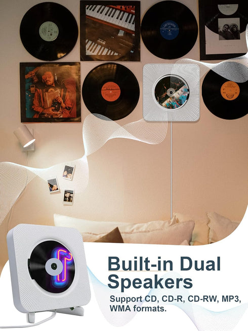 Portable Wall Mounted CD Player with Bluetooth, Homlab Mountable CD Music Player with HiFi Speakers and Remote