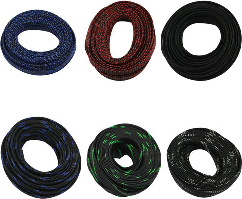30ft PET Expandable Wire Cable Sleeve (1/4", Blue & Black)