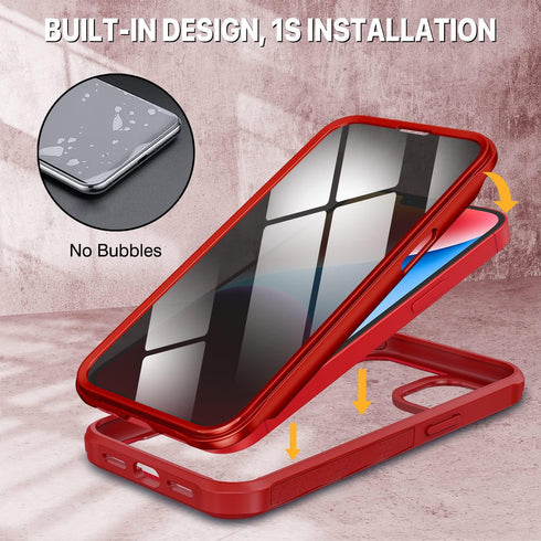 CENHUFO Red Case for iPhone 14/iPhone 13, Built-in Anti Peep Glass Privacy Screen Protector, Full Body Shockproof Cover