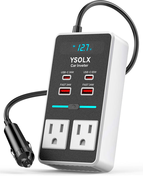 YSOLX 200W Car Power Inverter, 12V to 110V AC Plug with 65W USB-C/48W Dual Fast Charging, Car Charger