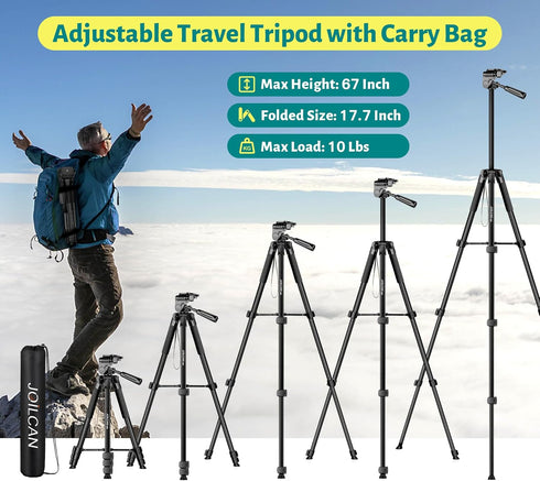 JOILCAN 67" Phone Tripod, Camera Tripod Stand for iPhone iPad, Professional Aluminum Travel Tripods with Wireless