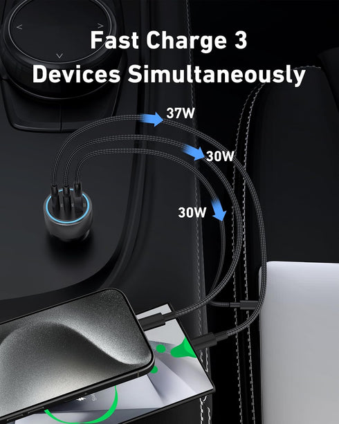 USB C Car Charger, 2Pack 3-Port 67W Dual USB-C & USB-A Fast Charging Adapter for iPhone 15 14 13 12 11 Pro Max, Samsung