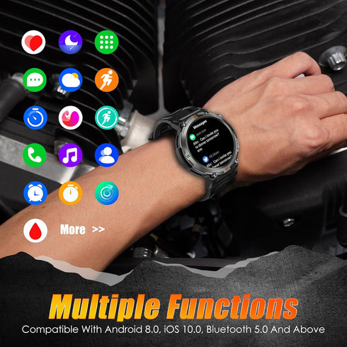 EIGIIS Military Smart Watch for Men, Tactical Rugged with Bluetooth Call, 1.45'' Big Screen Fitness Tracker,