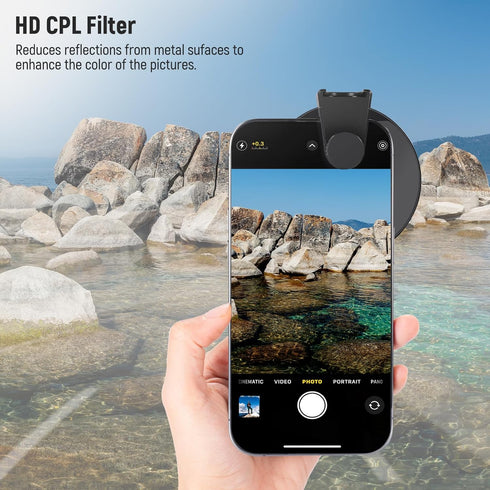 NEEWER 67mm CPL Filter for Phone, Camera Lens Polarizing Filter with Metal Cold Shoe Clip for iPhone and Samsung