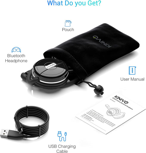 Kinivo BTH240 Bluetooth Headphones, Black, On-Ear, Wireless, Foldable, Travel Bag