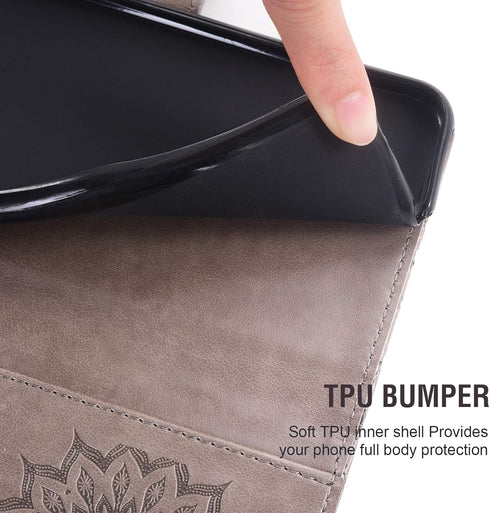 Samsung Galaxy S10e Phone Case Wallet with Magnetic Flip Cover, Tempered Glass Protector, Card Holder, Gray