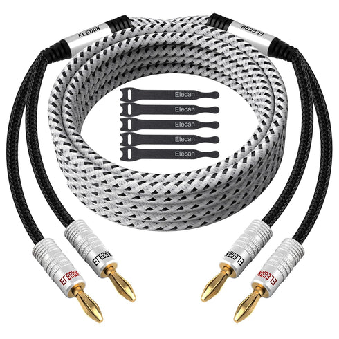 14 AWG Speaker Cable Wire 10 Feet with Gold-Plated Banana Tip Plugs, CL2 Rated Heavy Duty