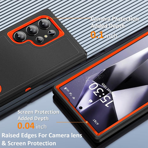 BaHaHoues for Samsung Galaxy S24 Ultra Case, Samsung S24 Ultra Phone Case with Built in Kickstand, Shockproof/DropProof Military Grade Protective Cover for Galaxy S24 Ultra 5G (Black/Orange)