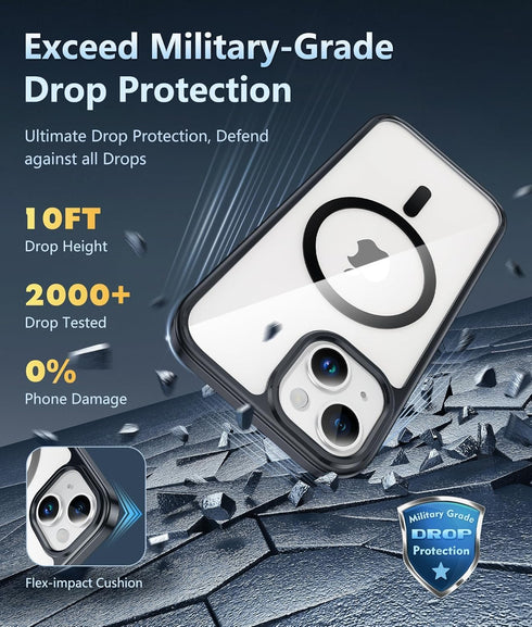 FNTCASE Clear Case for iPhone 14/iPhone 13, Magnetic Military Grade Drop Protection, Rugged Shockproof Bumper