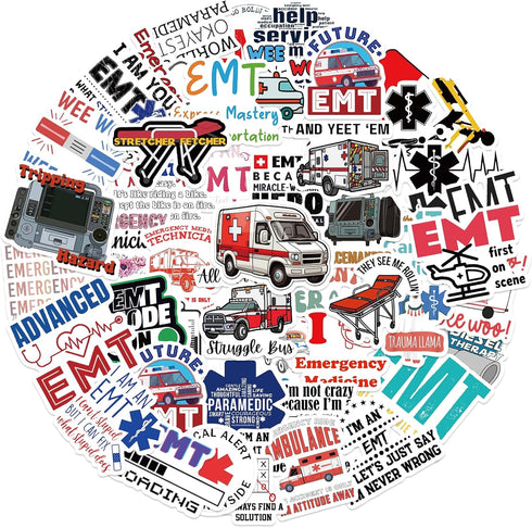 Dslalaly 50PCS EMT Stickers for Emergency Medical Technicians - Waterproof EMS Decals for