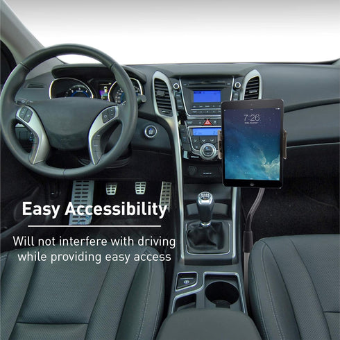 Macally Car Seat Rail Mount, Adjustable Gooseneck Tablet and Phone Holder for Vehicles