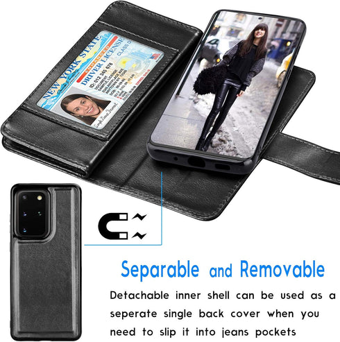 Tekcoo Wallet Case for Samsung Galaxy S20 Plus, Luxury PU Leather with Cash and Credit Card Slots - Black