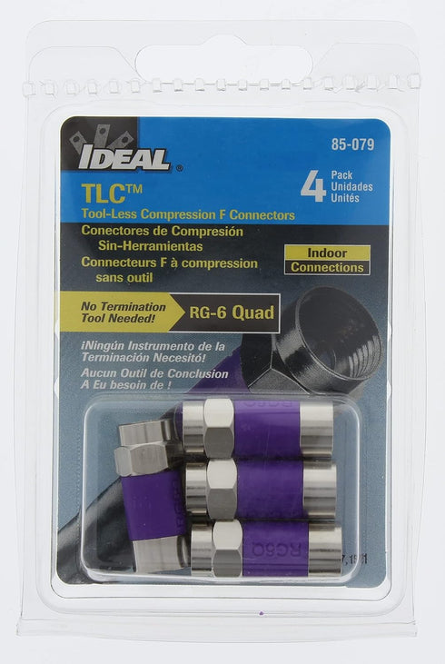 IDEAL Electrical 85-079 TLC RG-6 Quad F Tool-Less Compression Connector, 4 Connectors for Cable Installations