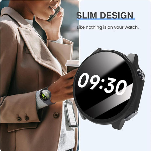 Lamshaw Hard PC Case for OnePlus Watch 2, with Screen Protector (2 Pack-Black+Black)
