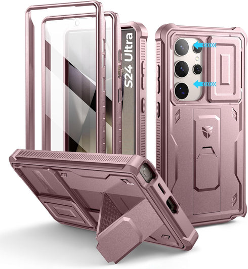 Dexnor Galaxy S24 Ultra Case, Shockproof Full-Body Bumper, Built-in Slide Camera Cover, Screen Protector, Kickstand,