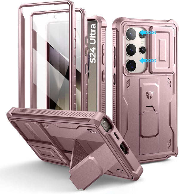 Dexnor Galaxy S24 Ultra Case, Shockproof Full-Body Bumper, Built-in Slide Camera Cover, Screen Protector, Kickstand,