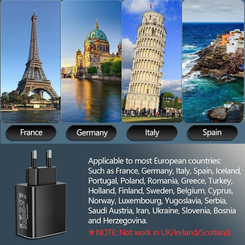 European USB C Charger, 55W Travel Plug Adapter, 4-Port USB C Fast Charging Block for iPhone 15 Series