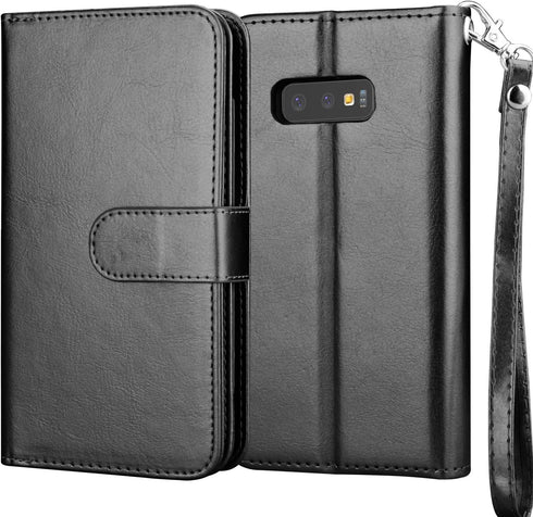 NJJEX Wallet Case for Galaxy S10E, PU Leather Flip Folio with 9 Card Slots, Detachable Kickstand, Magnetic Cover &