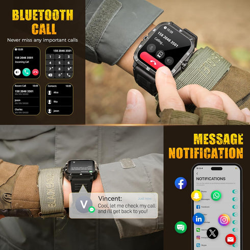 Military Smart Watch for Men, 3ATM Waterproof, 2.0'' Big Screen Tactical Smartwatch, 430mAh Fitness Tracker with Heart