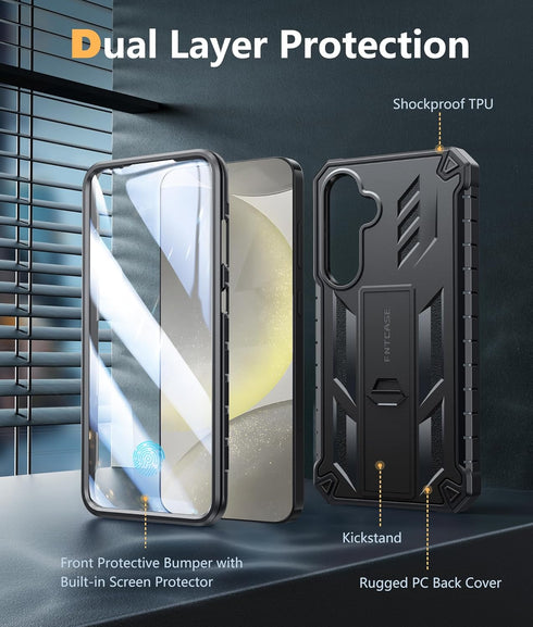 FNTCASE Galaxy S24 Plus Case: Rugged Military Grade, Shockproof, Drop Proof, with Kickstand & Built-in Screen Protector