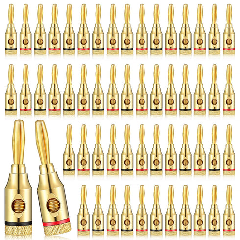 60 Pcs Gold Plated Banana Plugs, 30 Pairs Banana Adapter Connector for Speaker Wire, Home Theater, Audio/Video