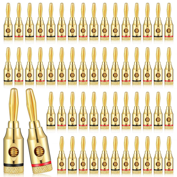 60 Pcs Gold Plated Banana Plugs, 30 Pairs Banana Adapter Connector for Speaker Wire, Home Theater, Audio/Video