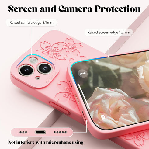 Compatible with iPhone 13 Case - Cute Butterfly Flowers Engraved Soft Silicone Phone Case for Women Girl (Pink)