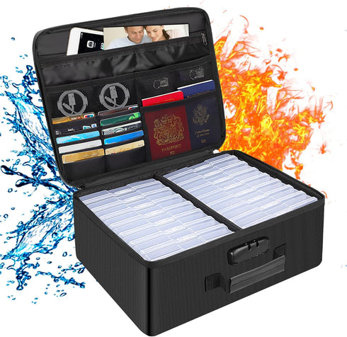 Photo Storage Box with Lock - DocSafe Fireproof Organizer with 16 Inner Photo Cases, Collapsible Portable Filing Safe