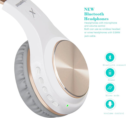 Riwbox Bluetooth Headphones, XBT-80 Folding Stereo Wireless Over Ear Headphones with Microphone and Volume Control,