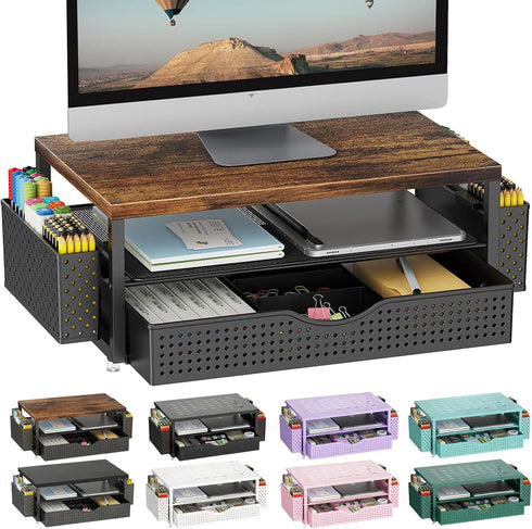 gianotter Wood Monitor Stand Riser, Office Desk Shelf Organizer, Desk Organizer with