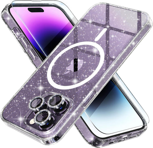 Choiche Magnetic Case for iPhone 14 Pro Max, Women Clear Glitter Bling Case, Compatible MagSafe