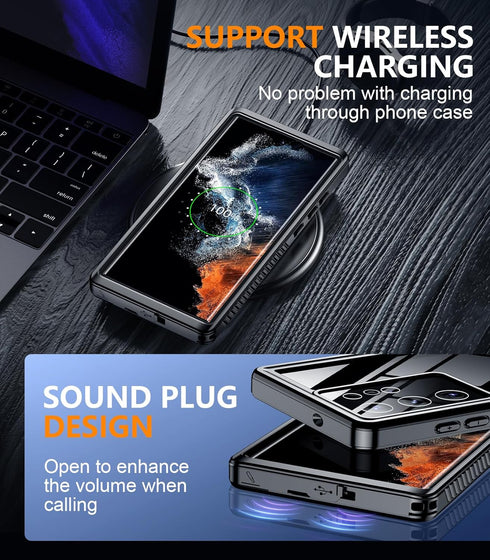 Temdan Waterproof Case for Samsung Galaxy S22 Ultra, Built-in Lens & Screen Protector, Full Body Shockproof, IP68