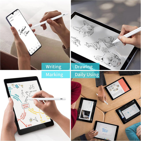 Active Stylus Pen, Rechargeable Stylus for iOS & Android Touchscreens, Dual Touch Screen Pencil, 16.5CM, White