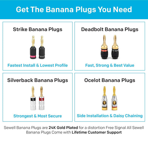 Sewell SW-29863-12 Deadbolt Banana Plugs, 12-Pairs Gold Plated Speaker Plugs, Quick Connect