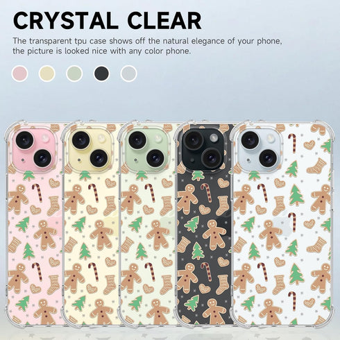 Gingerbread Man Pattern Clear Phone Case for iPhone 15, Soft TPU Slim Shockproof Cover for Boys & Girls, 6.1 Inch