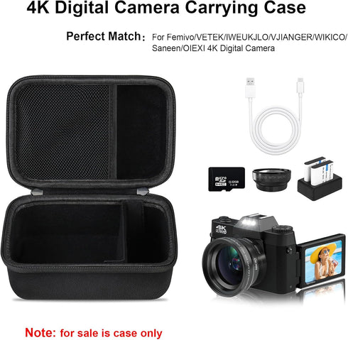 4K Digital Camera Carrying Case for Femivo/VETEK/IWEUKJLO 4K 48MP Vlogging Camera, Travel Compact Storage Cover