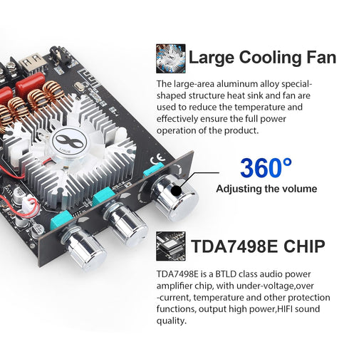 T160HS 160W+160W Amplifier Board with Treble and Bass Control, Bluetooth/AUX/USB Input, 2.0 Channel