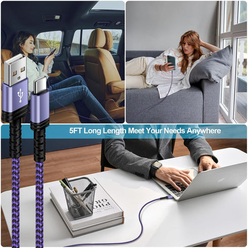 USB C Charger Cable Fast Charger Phone Android Power Cord 5FT/3Pack for Samsung Galaxy S24 S23 Ultra, Pixel 8